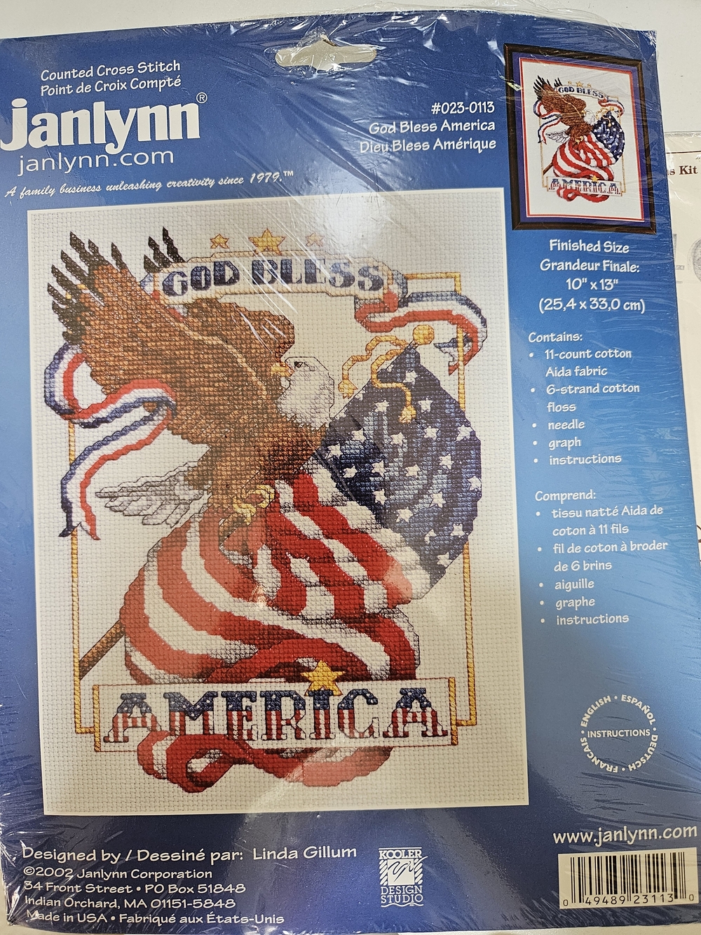 Janlynn 'God Bless America' Patriotic Cross Stitch Kit - Red, White & Blue